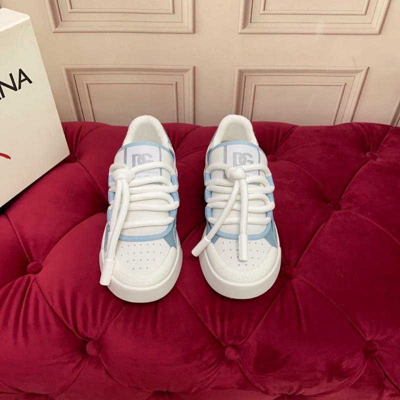 2025 Unisex Dolce & Gabbana White Blue Leather Mesh Sneakers