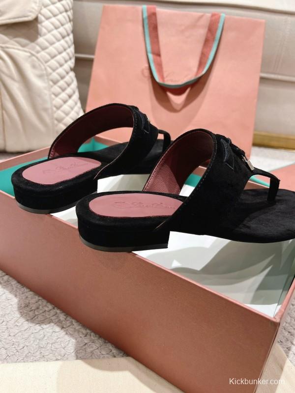 2025 Women LP Black Suede Slippers LY00250