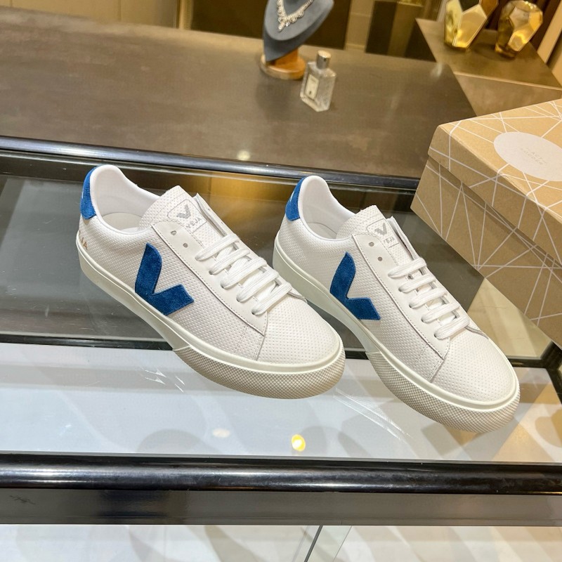 2025 Unisex VEJA White Blue Leather Canvas Sneakers MJ00240