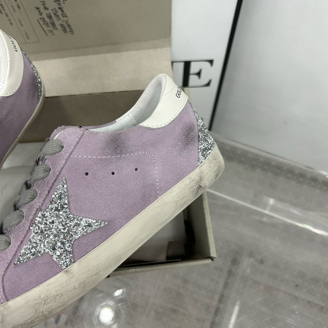 2025 Women GGDB Lilac Silver Glitter Leather Suede Sneakers