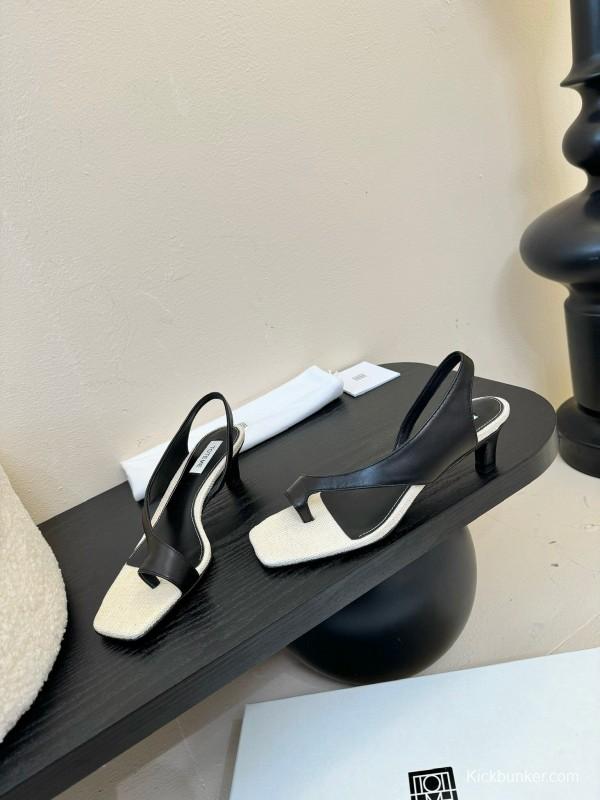 2025 Women Toteme Black White Leather Slingback Sandals