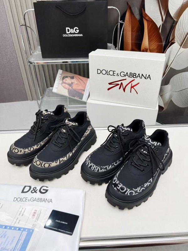 2024 Unisex Dolce & Gabbana Black Fabric Leather Chunky Sneakers