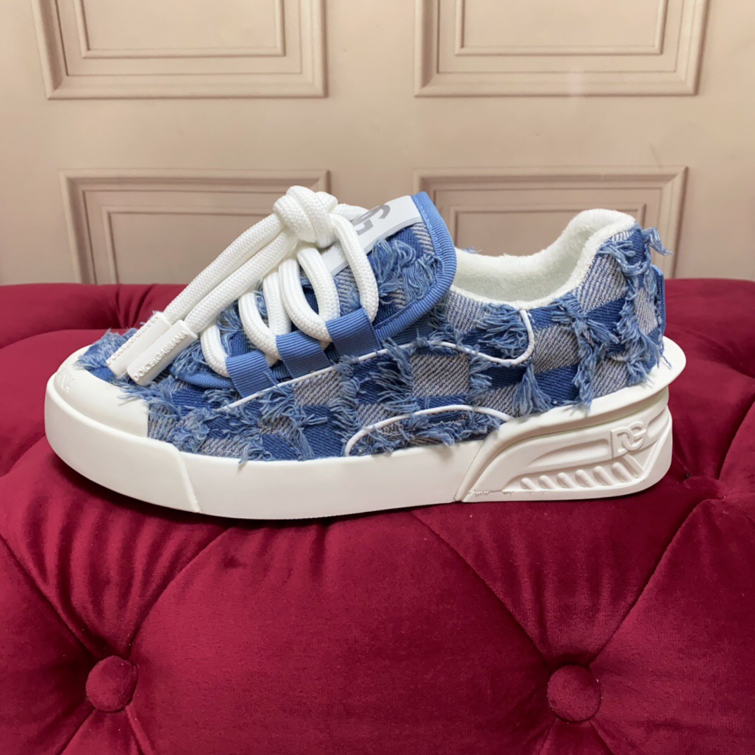 2025 Women Dolce & Gabbana Blue Denim Leather Sneakers