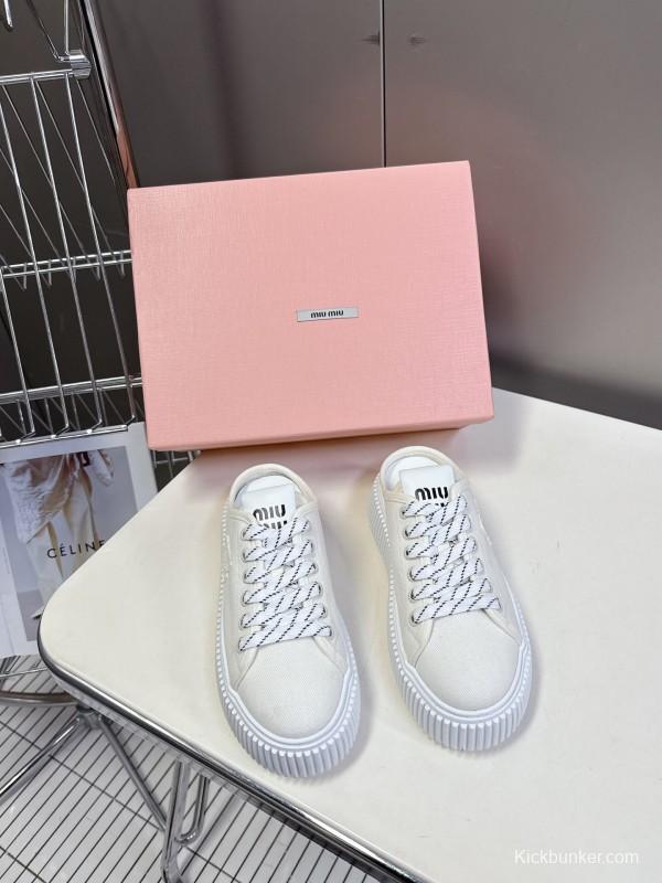 2025 Women Miu Miu White Canvas Sneakers