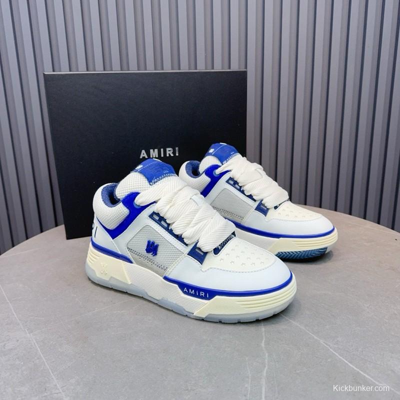2024 Unisex Amiri White Blue Leather Sneakers MJ00360