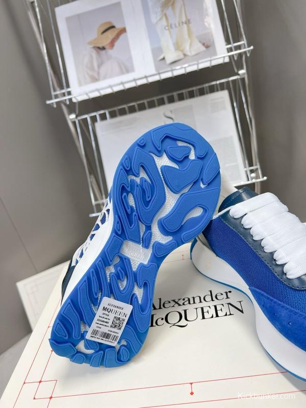 2024 Unisex Alexander McQueen Blue White Leather Suede Sneakers MJ00370