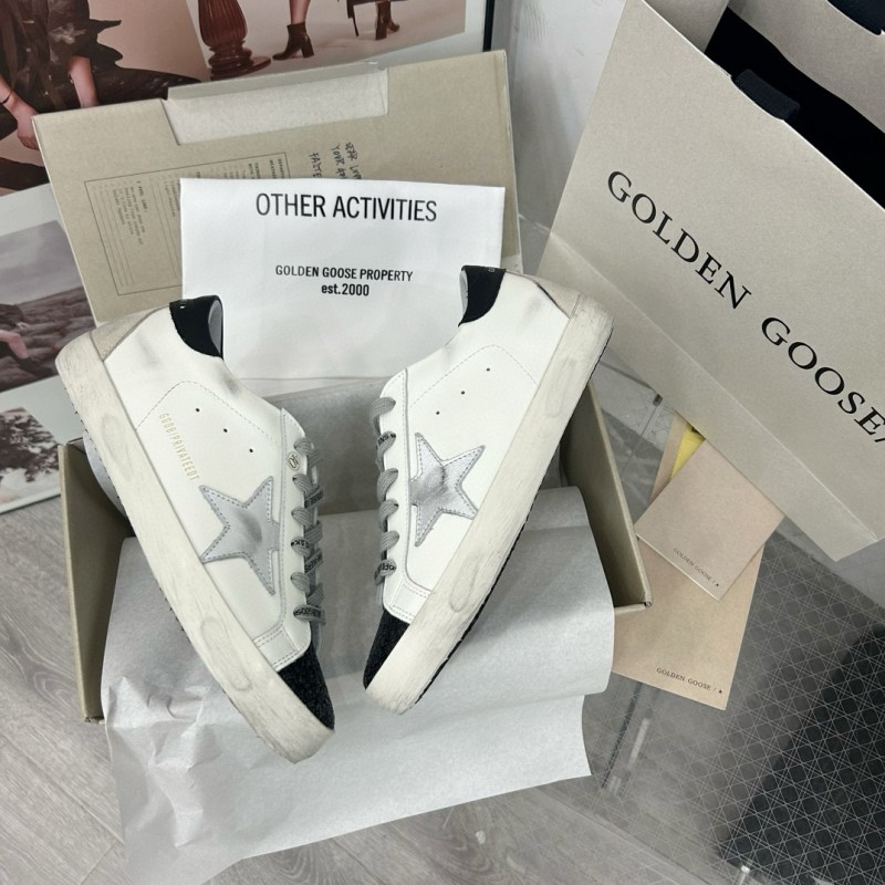 2025 Women GGDB White Black Glitter Leather Sneakers