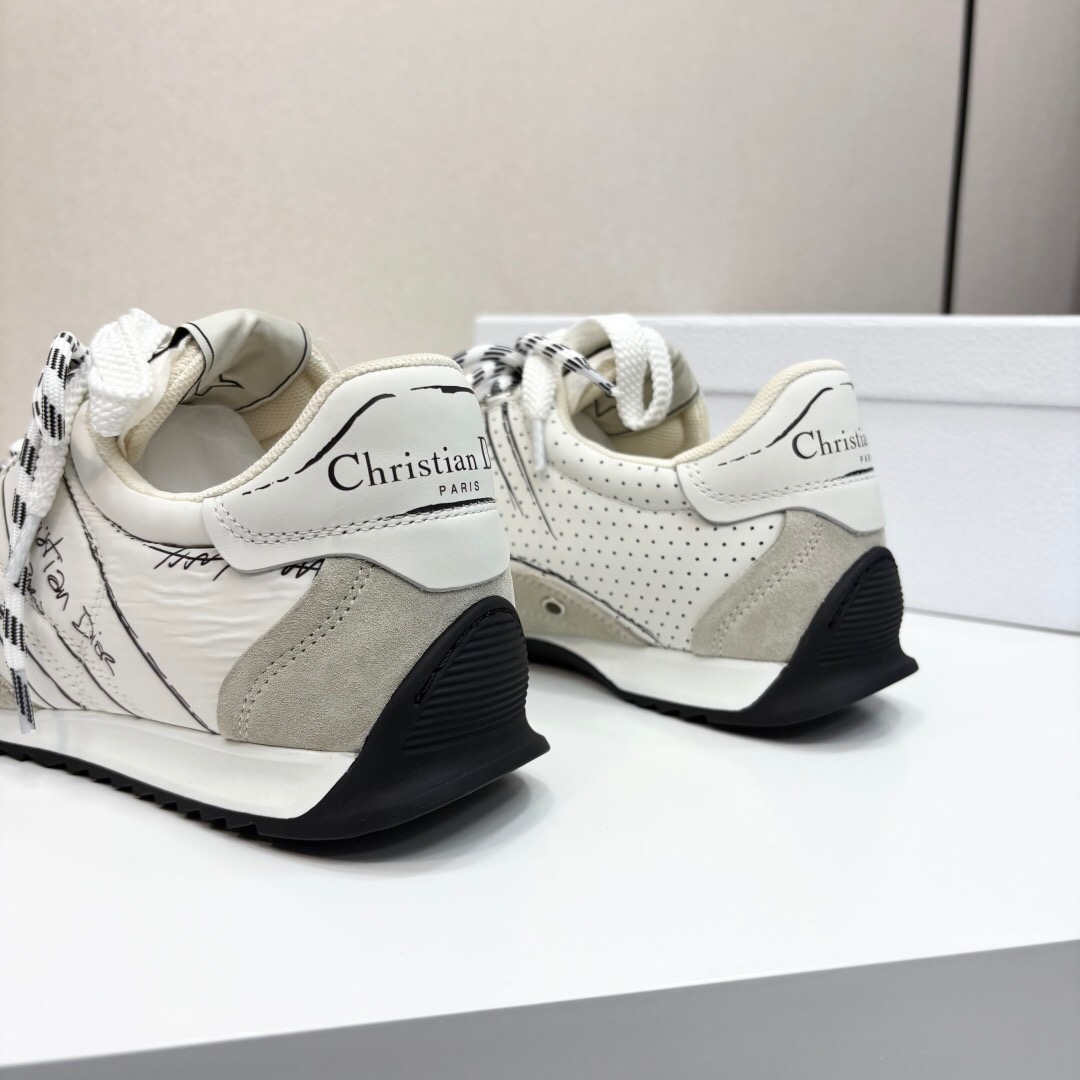 2025 Unisex Dior White Beige Leather Mesh Sneakers LY00300