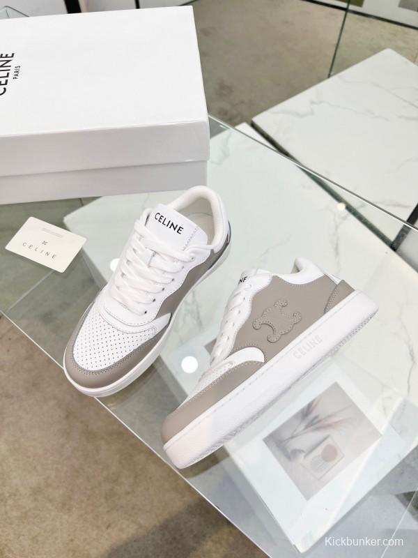 2025 Unisex Celine White Grey Leather Sneakers KFY00260
