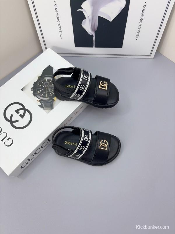2025 Kids Dolce & Gabbana Black White Leather Sandals