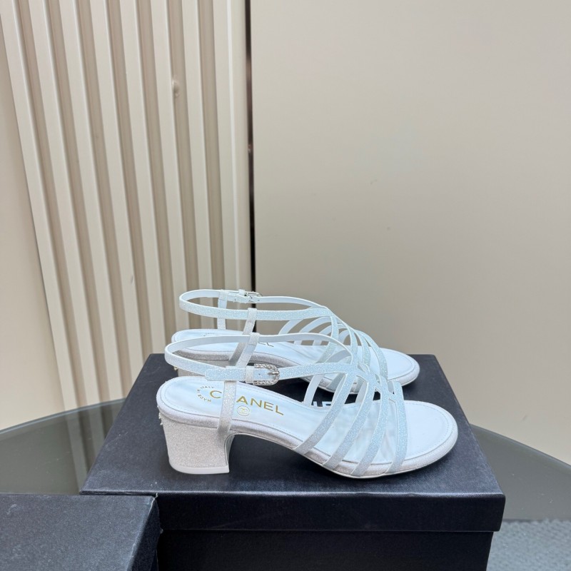 2025 Women Chanel White Suede Sandal KFY00290