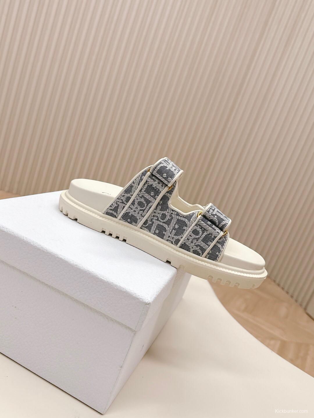 2025 Women Dior Gray Canvas Leather Sandals LY
