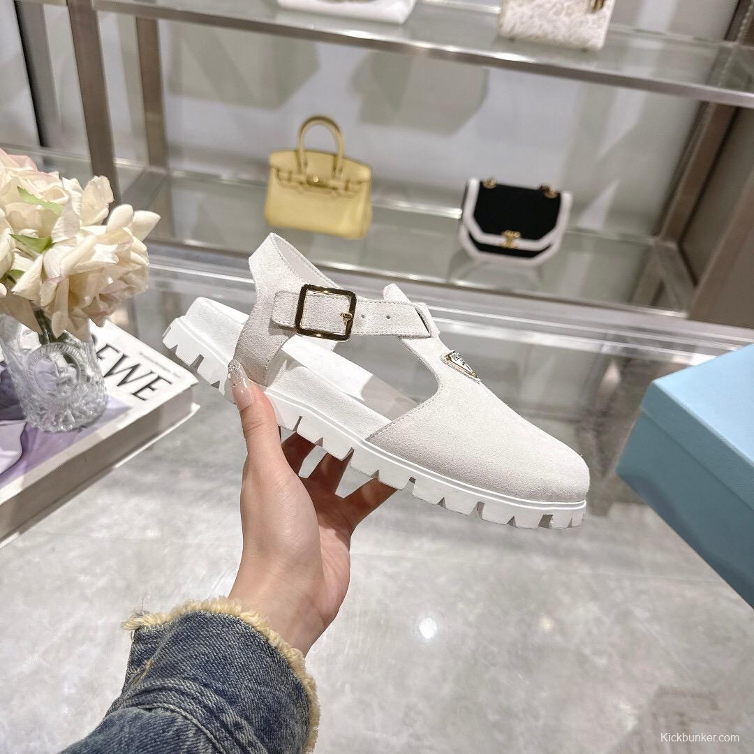 2025 Women Prada White Suede Sandals LY00270