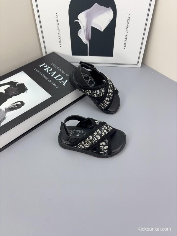 2025 Kids Dior Black White Fabric Sandals