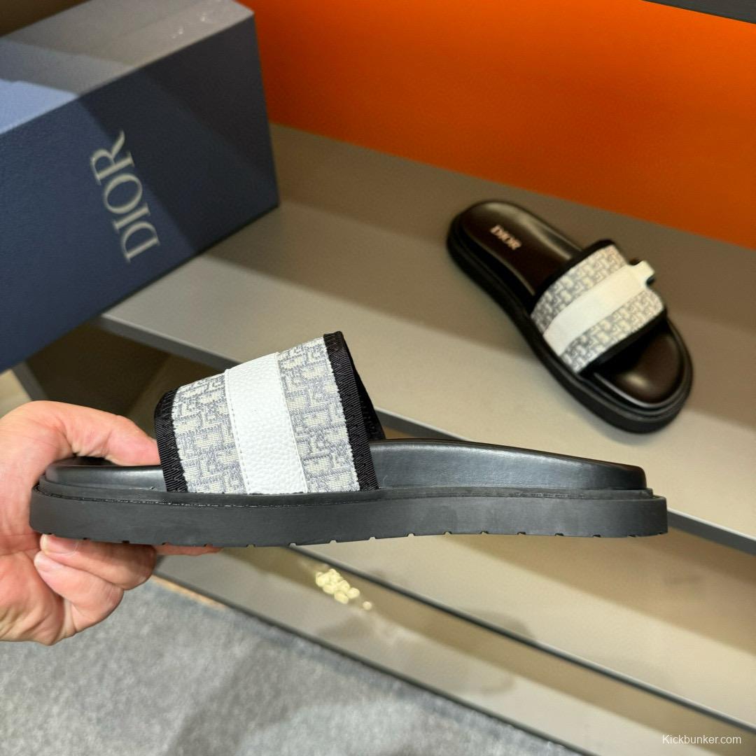 2024 Slippers Dior Black White Canvas Leather Slippers