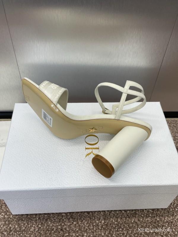 2025 Women Dior White Leather High Heel Embroidered Sandals