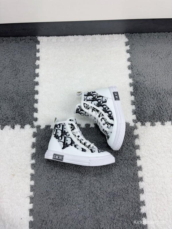 2024 Kids Dior Black White Canvas Sneakers