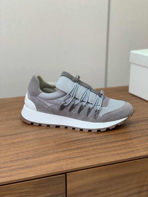 2025 Unisex Brunello Cucinelli Grey Beige Suede Leather Sneakers LY