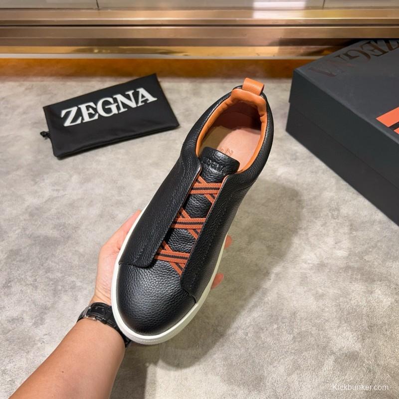 2024 Men Ermenegildo Zegna Black Brown Leather Sneakers MJ00280