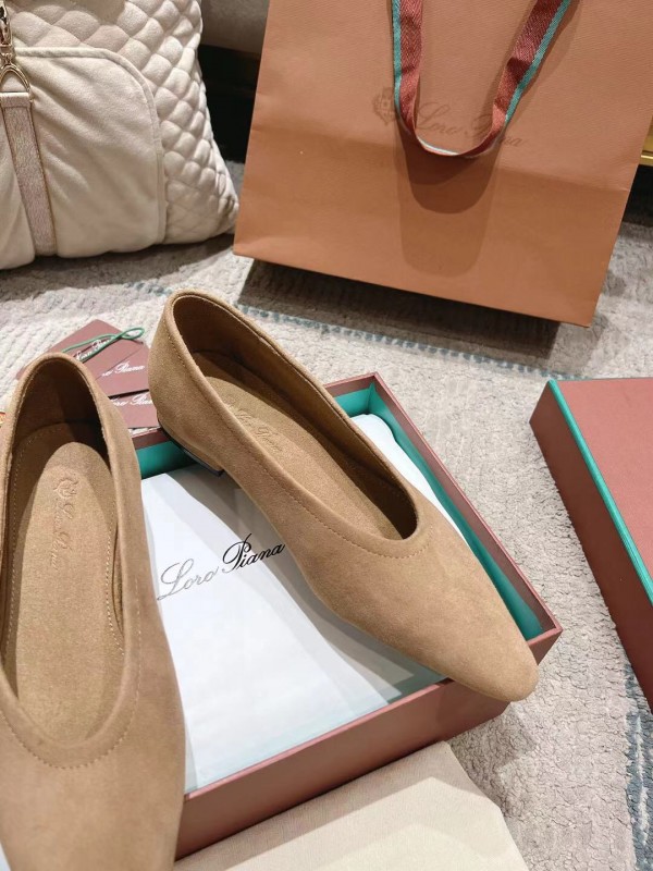 2025 Women Loro Piana Beige Suede Loafers