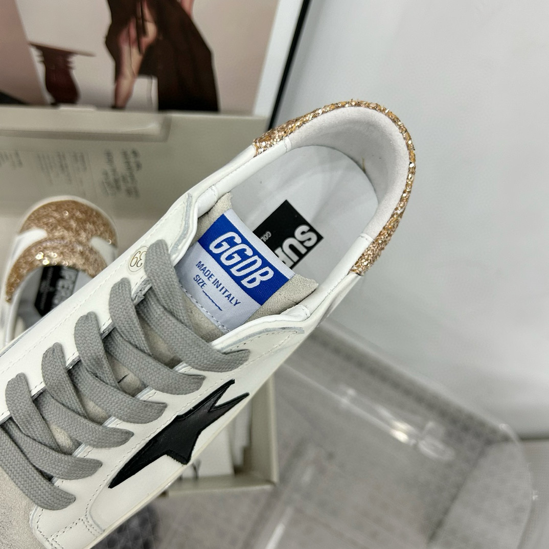 2025 Women GGDB White Black Glitter Leather Suede Sneakers