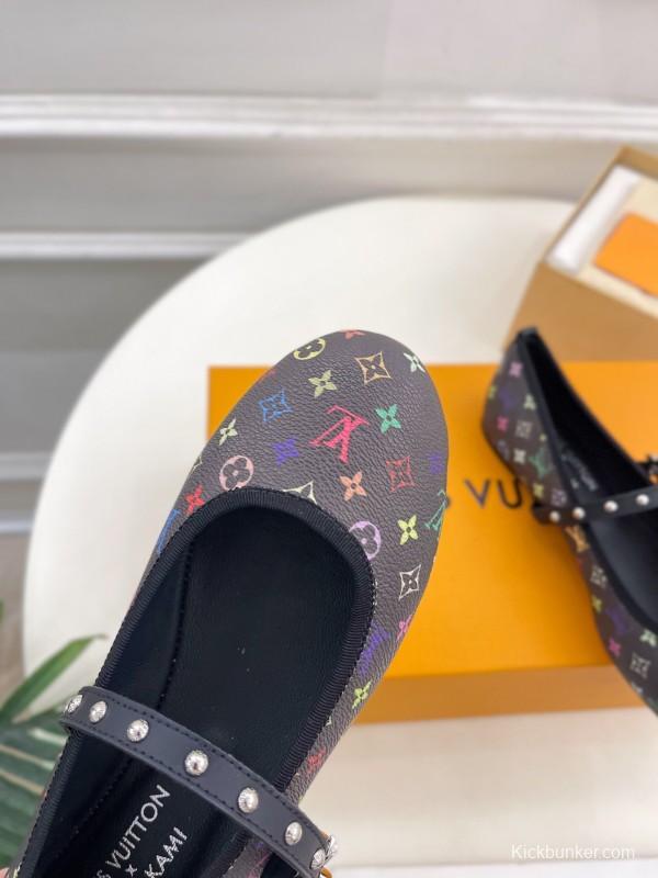 2025 Women Louis Vuitton Multicolor Leather Ballet Flats KFY00300