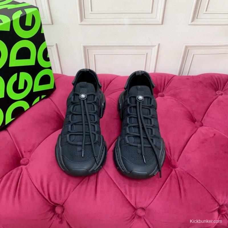 2024 Unisex Dolce & Gabbana Black Knit Leather Sneakers