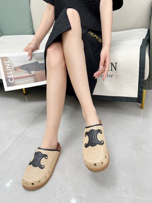 2025 Slippers CELINE Beige Black Leather Slippers LY00240