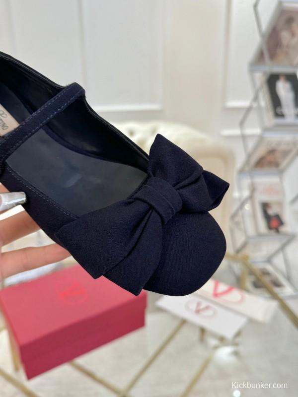 2025 Women Valentino Black Fabric Mary Jane Bow LY00300
