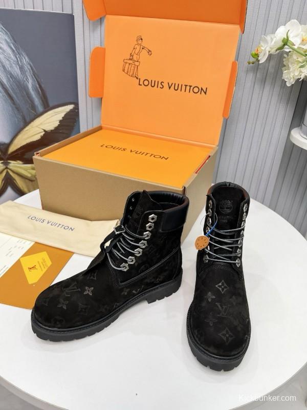 2024 Unisex Louis Vuitton Black Brown Suede Leather Ankle Boots MJ00450