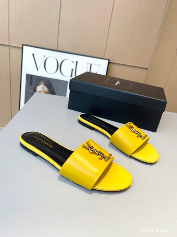 2025 Women Yves Saint Laurent Yellow Patent Leather Slippers LY00180