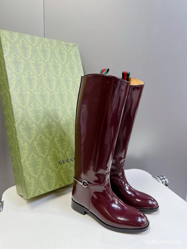 2024 Women Gucci Burgundy Leather Boots