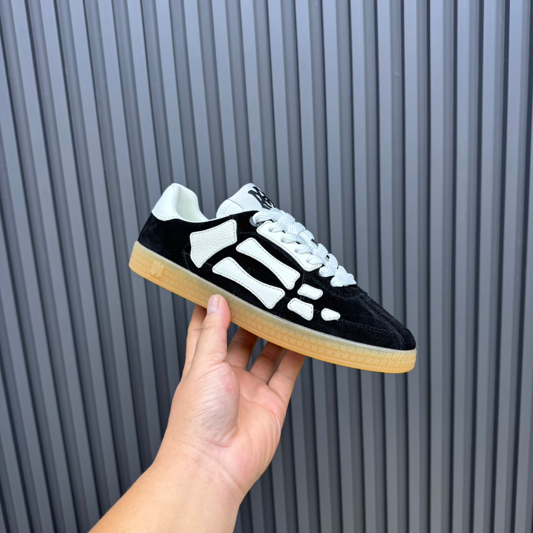 2025 Unisex Amiri Black White Leather Suede Sneakers Skeleton Design LY00280