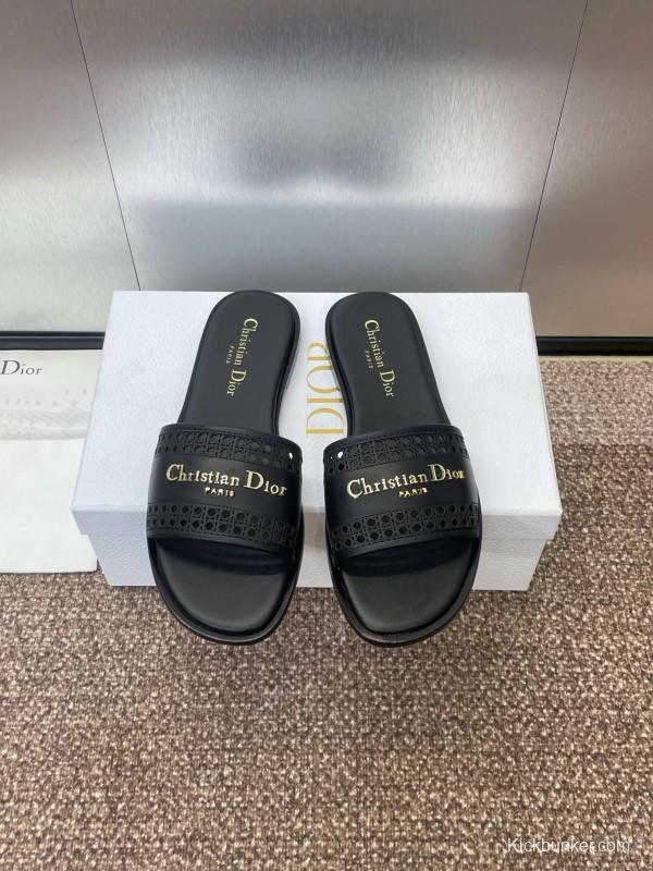 2025 Women Dior Black Leather Slides