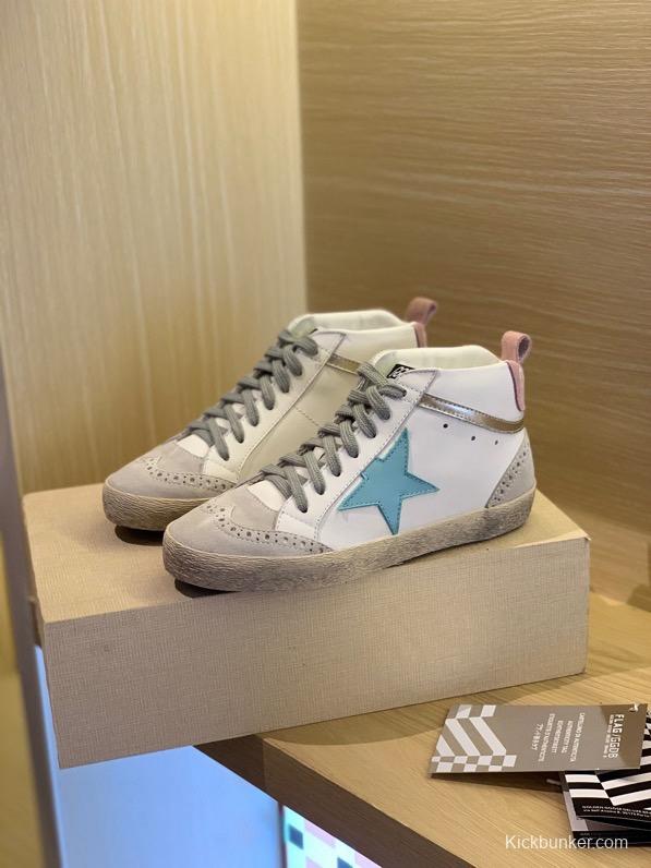 2024 Unisex GGDB White Blue Suede Leather High Top Sneakers MJ00300