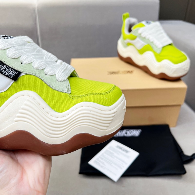 2025 Women HEYDAY Yellow White Green Canvas Leather Wave Bread Sneakers KFY00260