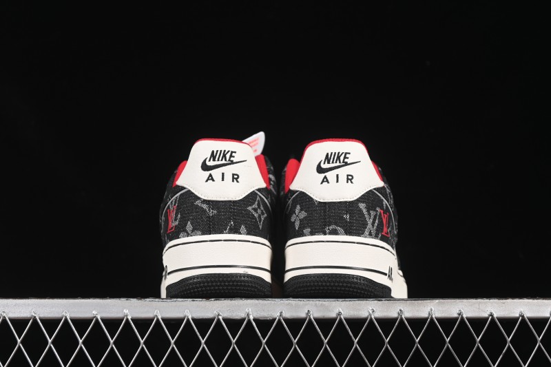 Nike Air Force 1 '07 Low LV Collaboration Black Denim Red Swoosh Casual Sneakers - LW9279-001