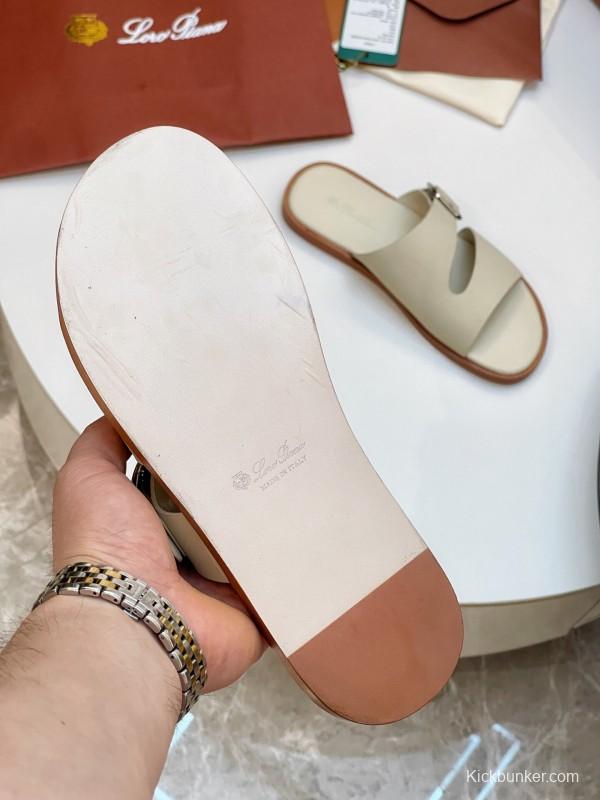 2025 Men Loro Piana Ivory Leather Slippers AS00250