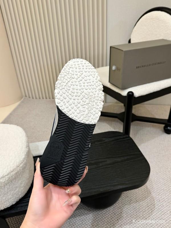 2025 Men Brunello Cucinelli Black White Blue Suede Sneakers AS00320