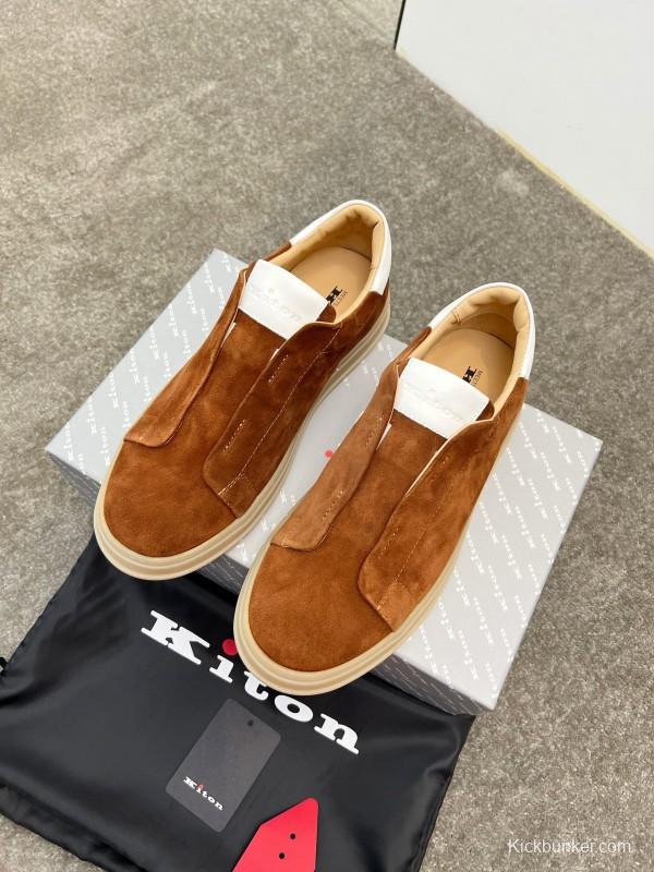 2025 Men Kiton Apricot Calf Suede Slip-On Casual Shoes AS00320