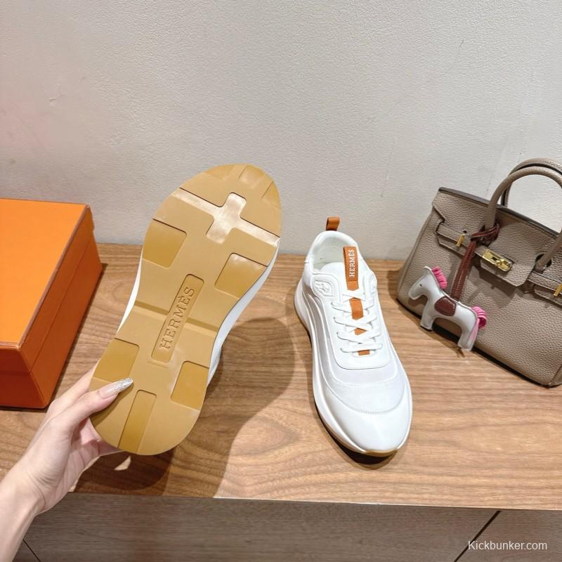 2025 Unisex Hermès White Leather Fabric Sneakers AS00400