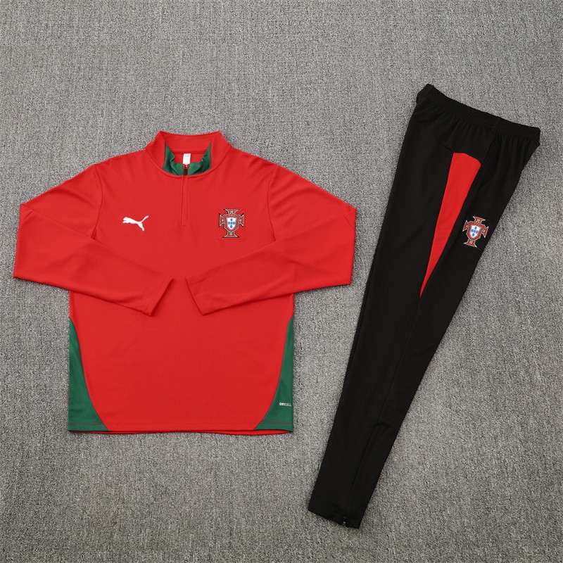 25/26 Portugal Red Half Zipper Jacket+Long Pants