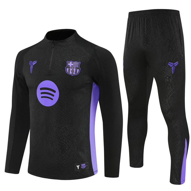 25/26 Barcelona Black Joint Edition Half Zipper Jacket+Long Pants