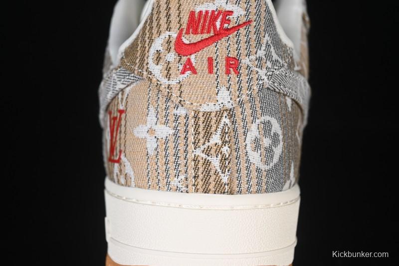 Nike Air Force 1 '07 Low LV Collaboration Grey Brown Floral Canvas Casual Sneakers - DF0188-076