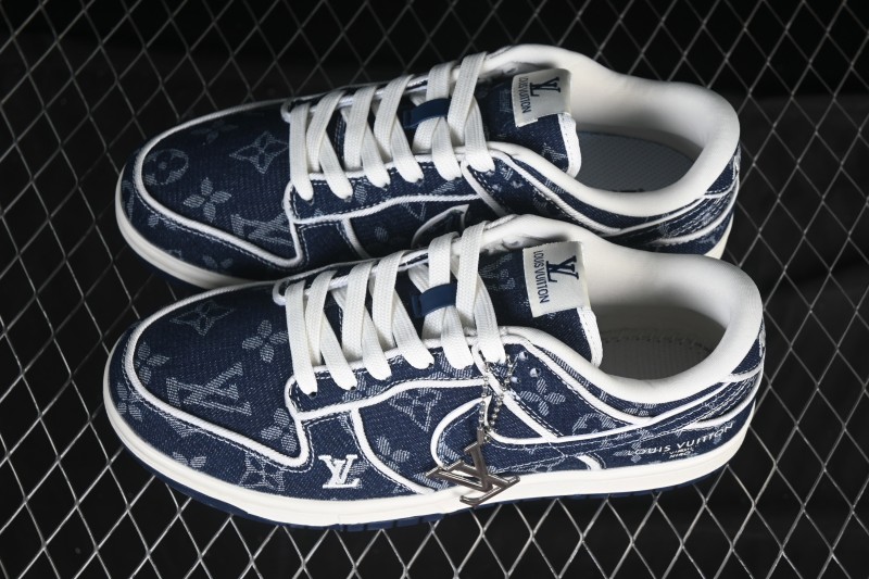 Nike SB Dunk Low LV Collaboration Deep Blue Denim High-End Custom Low-Top Casual Skate Shoes - SC0601-469