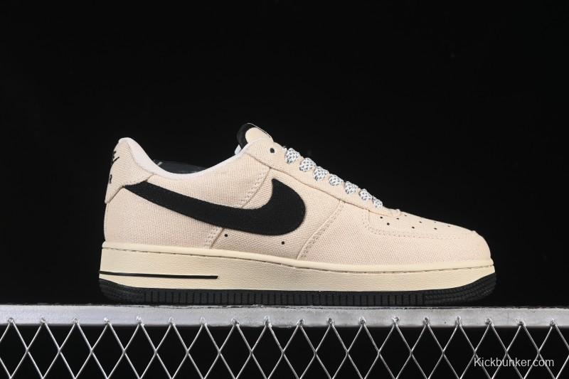 Nike Air Force 1 '07 Low Stussy Collaboration Beige Black Canvas Casual Sneakers - XX3168-155