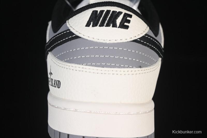 Nike SB Dunk Low Stone Island Collaboration Beige Grey Black Patchwork Anniversary Custom Low-Top Casual Skate Shoes - JP8028-041