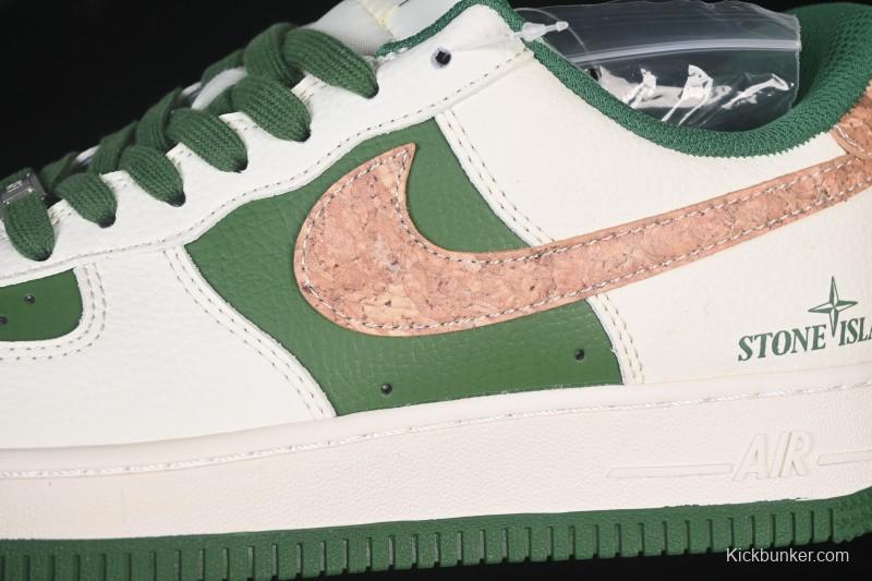 Nike Air Force 1 '07 Low Stone Island Collaboration Beige Green Floral Casual Sneakers - JP8028-010