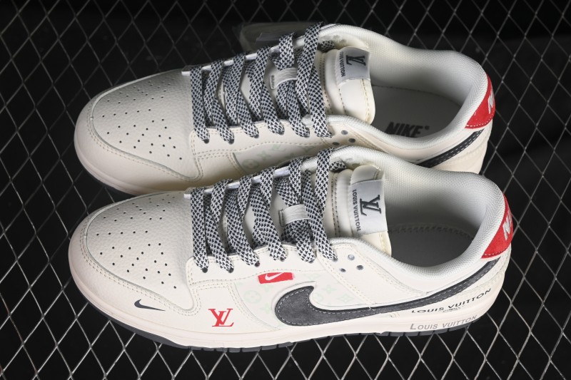 Nike SB Dunk Low LV Collaboration Off-White Gray Red Label Anniversary Premium Low-Top Skateboarding Shoes - HT5088-606