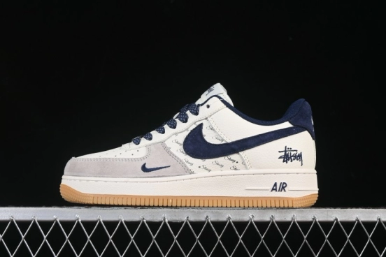 Nike Air Force 1 '07 Low Stussy Collaboration Casual Sneakers with Full-Length Air Cushion - JS8028-016